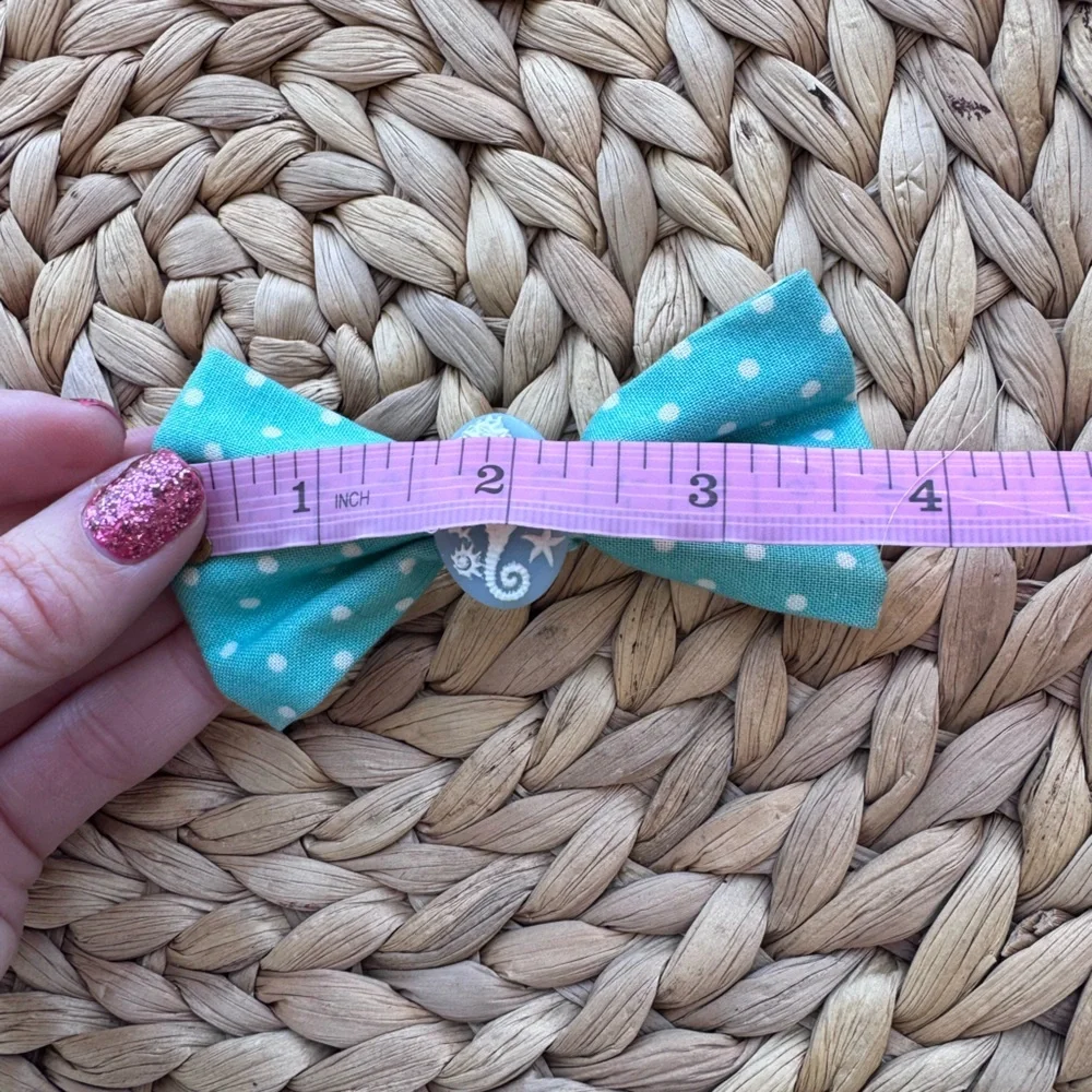 Turquoise Polka Dot Bow & Pink Flower Hair Clip Set for Kids